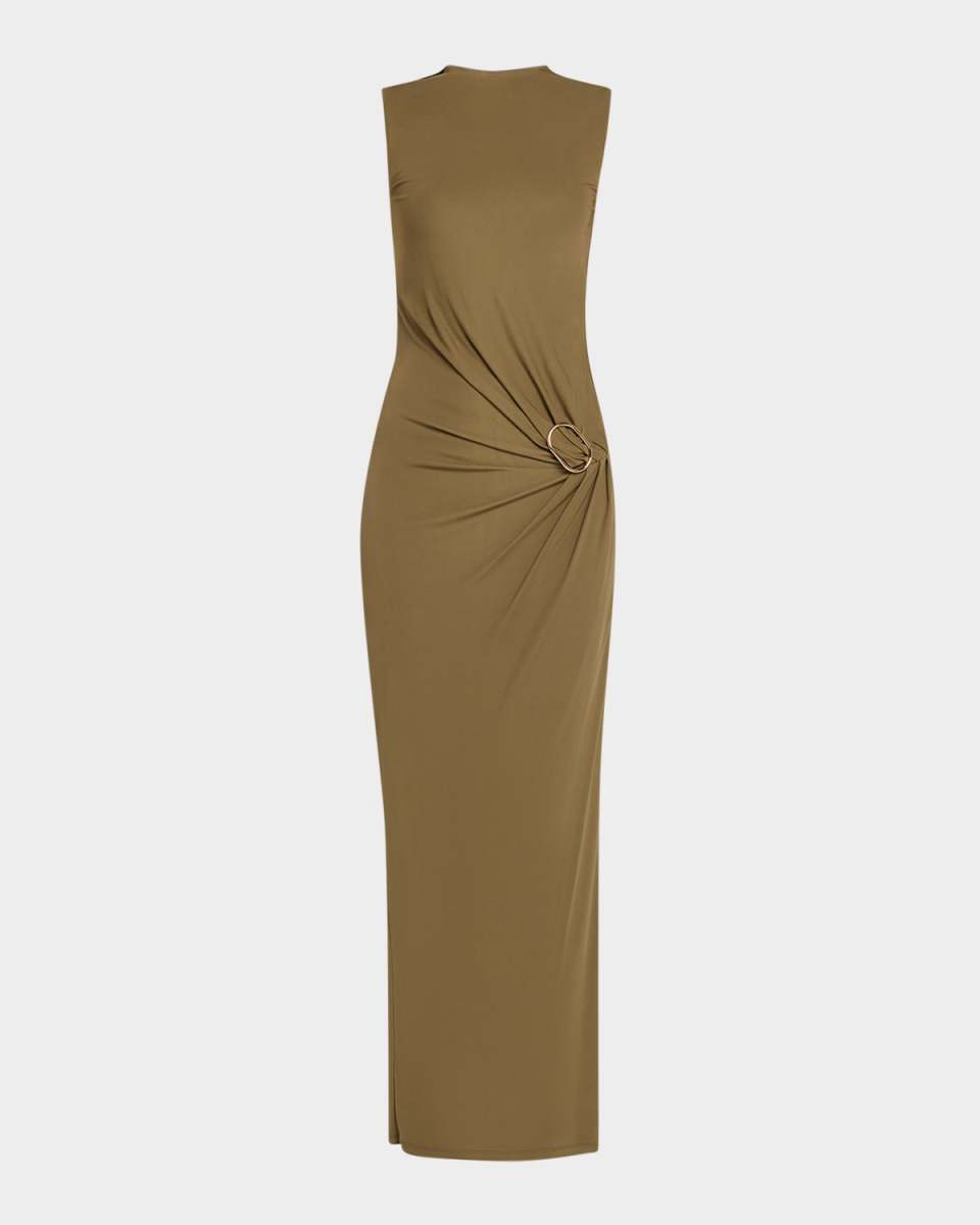 Sleeveless Viscose Knit Maxi Dress with Buckle